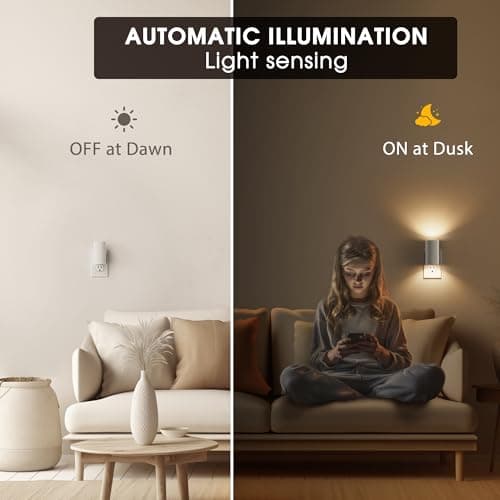 Briignite Night Lights Plug into Wall, Modern LED Night Light Plug in, Dusk to Dawn Sensor, Soft White 3000K, 0-100LM Adjustable Brightness, Dimmable NightLight for Hallway, Bedroom, Stairway, 2 Pack - Thumbnail 2