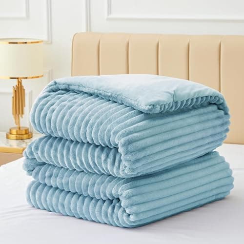 BEDELITE Fleece California King Comforter Set -Super Soft & Warm Fluffy Light Blue Bedding, Luxury Fuzzy Heavy Bed Set for Winter with 2 Pillow Cases - Thumbnail 6