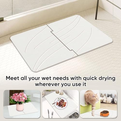 Jiloma 32 * 20 Stone Bath Mat Extra Large Diatomaceous Earth Shower Mat Non-Slip Super Absorbent Diatomite Stone Bath Mats for Bathroom Floor Quick Drying Bath Rugs Easy to Clean （White） - Thumbnail 4