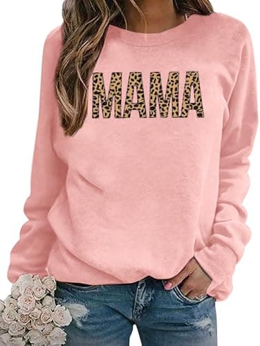 EGELEXY Mama Sweatshirts for Women Leopard Mama Crewneck Best Moms Outfit Lightweight Pullover Tops - Image 1