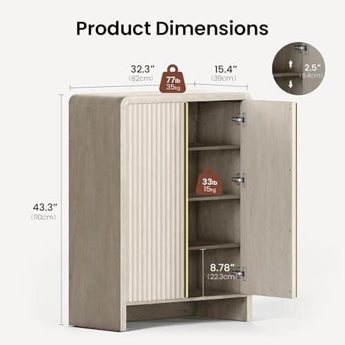 ModernMate 43" Tall Shoe Cabinet, Shoe Storage Cabinet for Up to 20 Pairs, Modern Fluted Shoe Organizer with Adjustable Shelves & Curved Profile, Wood Entryway Cabinet for Hallway, Apartment, Closet - Thumbnail 2