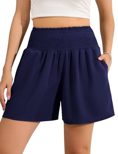 Aprolive Women's High Waisted Casual Shorts Summer Beach Short with Pockets Lounge Athletic Clothes for Vacation (Navy Blue, XX-Large)