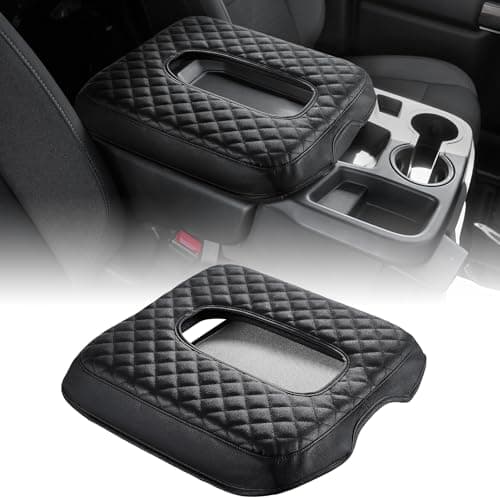 JOYTUTUS Center Console Cover Compatible with 2019-2026 Silverado Sierra Jump Seat, Leather Armrest Cover for Car, Black Accessories with Hidden Pockets - Image 1