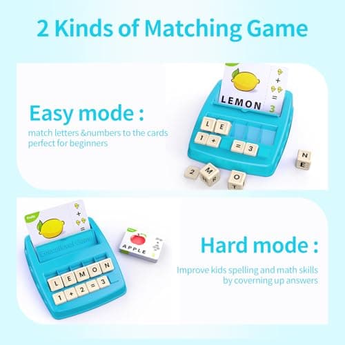 Educational Toys Learning Games for Kids 3-8, Matching Letter Spelling Early Math Game for Preschool& Kindergarten Kids Boys and Girls Light Blue ，Christmas Birthday gift for 4 5 6 7 boys girls - Thumbnail 2