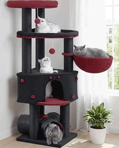 Cat Tree Tower for Large Cats Adult - 60 Inch XXL Sturdy Heavy Duty Extra Wide Scratching Posts (φ4.4in) Condo - Indoor Big Cat House Hammock Perch - XL Wood Multi Level Feline Pet Bed Trees Houses - Image 1