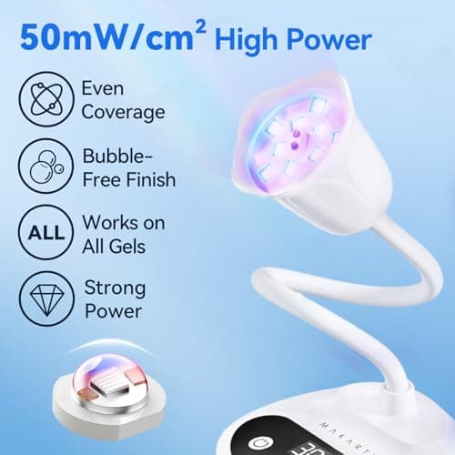 Makartt UV LED Nail Lamp: Portable Cordless 50 mW/cm² Flash Cure Nail Lamp for Gel X & Press-On Nails, Rechargeable USB Gooseneck Nail Dryer with Auto Sensor & 4 Timers for Gel Polish Travel Manicure - Thumbnail 3