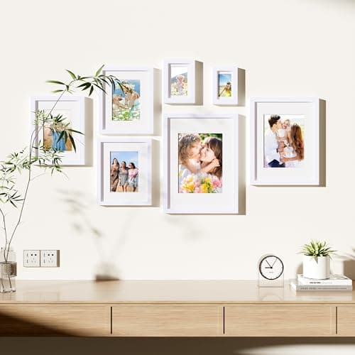decorUhome 5x7 Picture Frame Set of 10, Display Photos 4x6 with Mat or 5x7 Unmatted for Picture Frames Collage Wall Decor, White - Thumbnail 6