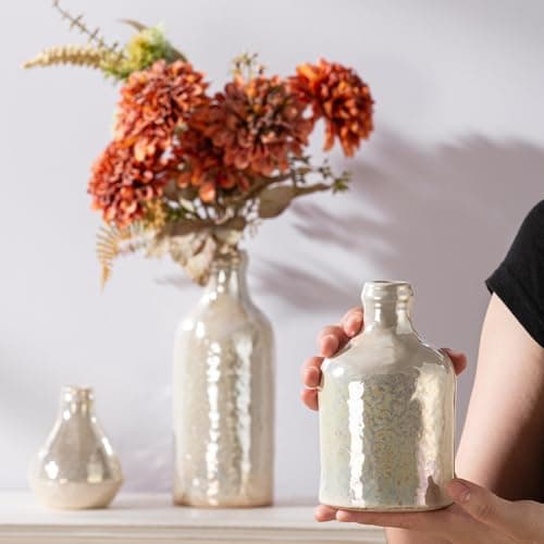 Ceramic Vase Set of 3, Decorative Vases Home Decor Modern Neutral Flower Pampass Boho Vase for Living Room, Table, Mantel, Entryway, Bookshelf, Kitchen, Bedroom, Bathroom - White - Thumbnail 3