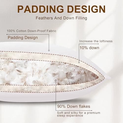 WQSPRING Goose Down Pillows Standard Size Set of 2 with 750 Fill Power, Hotel Quality Bed Pillows for Sleeping - Medium Firm Feather Pillows Ideal for Side, Back, Stomach Sleepers - Thumbnail 2