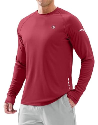 Men's Sun Protection Long Sleeve Shirts UPF 50+ Rash Guard for Men SPF UV Fishing Hiking Running Workout Athletic Shirt Dark Red - Image 1