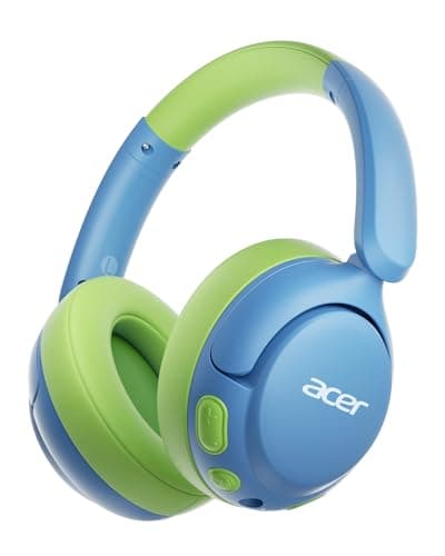 acer Kids Bluetooth Headphones, 85dB Volume Limiter, Foldable Wireless Over-Ear Headphones for iPad, Travel, 75H Playtime, Bluetooth 5.4, Built-in Mic, Blue Green