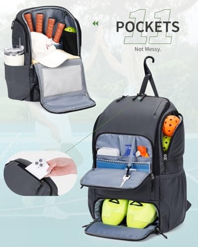 sportsnew Pickleball Bag, Waterproof Pickleball Backpack for Women Men with Shoe Compartment & Fence Hook, Gray Patent Pending - Thumbnail 4