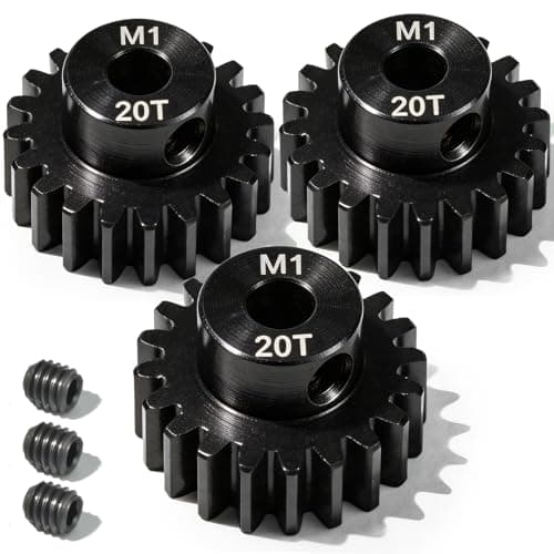 M1 Gear 20T 5mm Bore 3-Pack – High-Precision Hardened Steel Motor Pinion Gear for 1/8 1/10 RC Crawler, Monster Truck, Short Course Truck & Boat (Compatible with Traxxas Axial, FMS, HSP Redcat Losi)