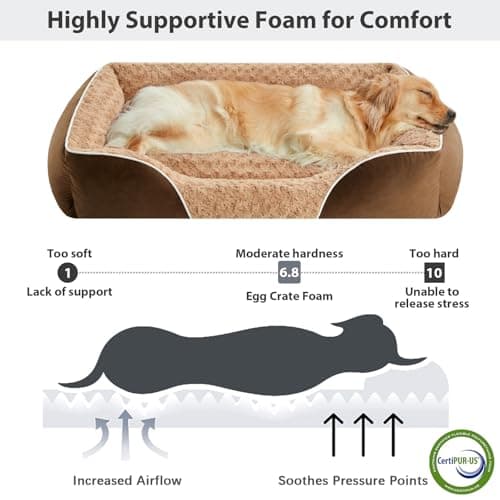RRPETHOME Dog Beds Large Sized Dog,Washable Rectangle Dog Bed for Medium Dogs,Orthopedic Pet Bed with Anti-Slip Bottom for Large Dogs,Brown,35"x25"x7" - Thumbnail 2