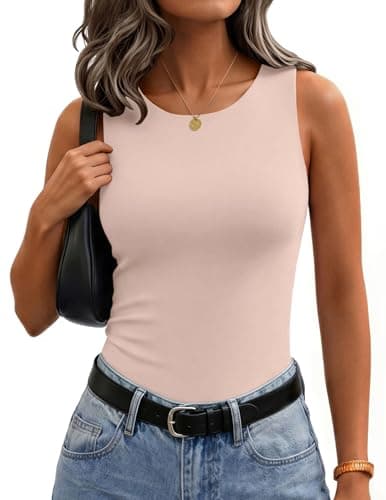 Zeagoo Womens Double Lined Crew Neck Tank Tops Cute Summer Sleeveless Workout Tops Basic Going Out Clothes 2026 Champagne - Image 1