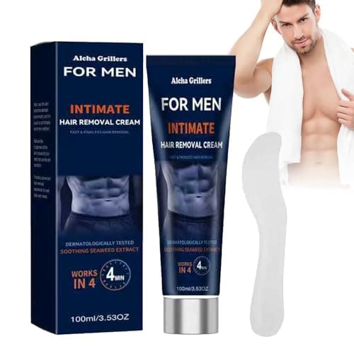 Painless Hair Removal Cream for Men, Intimate & Body Depilatory Cream for Male Grooming, Quick Hair Dissolving, Moisturizing Gentle Formula with Seaweed Extract, 100ml (1pcs)