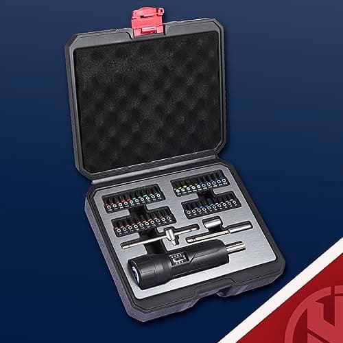 KNINE OUTDOORS Torque Screwdriver Wrench Driver Set 10-70 Inch Pounds lbs for Maintenance with T-bar Handle, 40 Hex Bits, 1/4" Socket, Shaft Extension, For Tools, Bike Repairing and Mounting, Black - Thumbnail 2