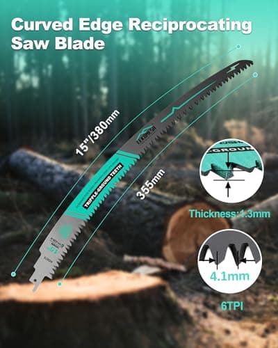 LEKOMESH 15" Japanese Teeth Reciprocating Saw Blades Wood Pruning - 4PCS Saw Blades Wood 6TPI Curved Edge, Cr-V Heavy Duty Tree Cutting Blades for Branches, Wet/Dry Wood & PVC - Thumbnail 2