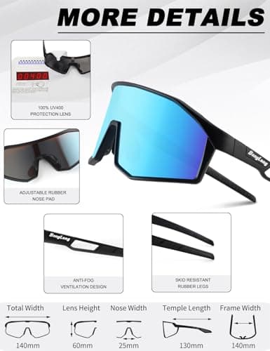 BangLong Sports Sunglasses for Men Women - UV400 Protection Baseball Sun Glasses TR90 for Running Cycling Baseball Fishing, blue - Thumbnail 5
