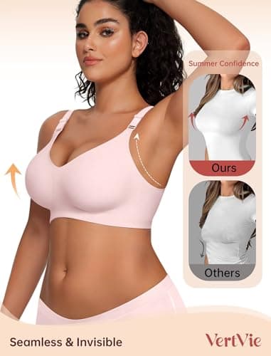 Vertvie Womens Wireless Jelly Bras No Underwire Push Up Seamless Bra Supportive Full Coverage Bralette Regular and Plus Size(Pink,XX-Large) - Thumbnail 3