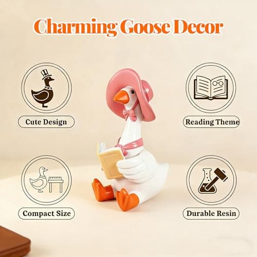 Dzpsoon Cute Desk Decor for Women, Mini Goose Reading Book, Funny Goose Office Desk Accessories, Goose Statue for Mom, Coworker, Book Lover Gift - Thumbnail 2