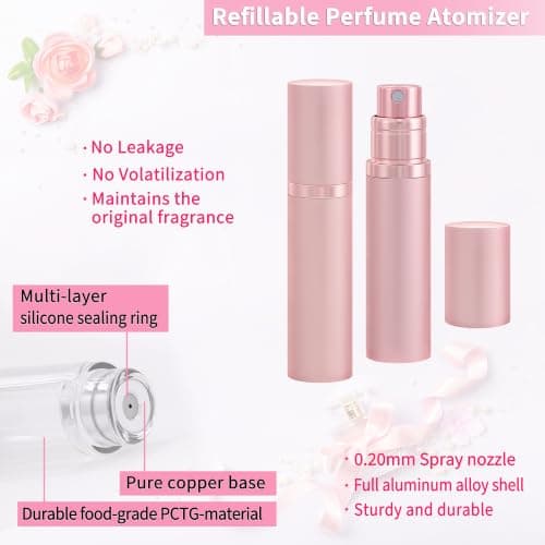 ANTOKX Perfume Travel Spray Bottle Atomizer - 5ML Perfume Atomizer, Scent Pump Case, Luxury Leakproof Refillable Spray Bottle for Women (Pink) - Thumbnail 2