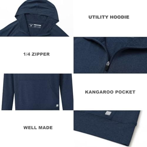 M MAELREG Mens Hoodie Pullover Performance Dry Fit Lightweight Quarter Zip Workout Sport Golf Hooded Sweatshirt Men Cobalt Heather - Thumbnail 5