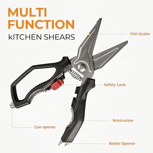 FINENUT Heavy Duty Kitchen Scissors with Peeler Sheath - Spring Loaded Poultry Shears for Chicken, Meat & Fish - Multipurpose Food Scissors with Safety Lock & Non-Slip Handle, Dishwasher Safe - Thumbnail 4