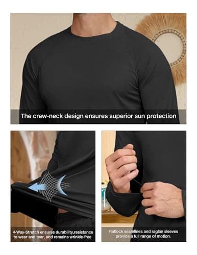 Men's UPF 50+ Swim Shirt Rash Guard Long Sleeve Quick Dry Lightweight SPF Sun Shirts for Hiking Fishing Running Black M - Thumbnail 4