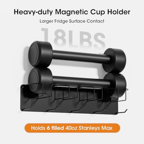 Treybair Magnetic Cup Holder for Fridge - 4 Holders & 5 Hooks Organizer Compatible for Stanley 40 oz & 30 oz and 20 oz with Lid & Straw Storage, Compatible with Stanley Cup Accessories (Black) - Thumbnail 3