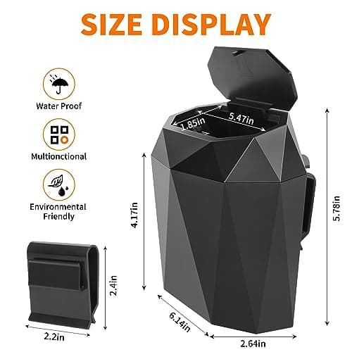 Wontolf Mini Car Trash Can Bin Garbage Can with Lid and 60pcs Trash Bags, ABS Diamond Design Dustbin Car Organizer Container Accessories - Thumbnail 5