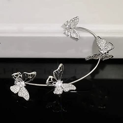 YRlilicc 2Pcs Glitter Rhinestone Butterfly Ear Cuff Vintage Non-Piercing Fake Earrings Bridal Wedding Climber Ear Wrap Prom Ball Ear Jewelry for Women - Thumbnail 5