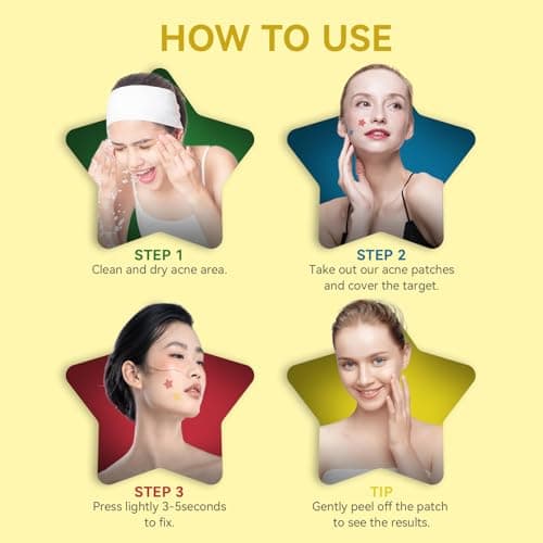 OMADOTO Star Pimple Patches for Face - 6 Colors 198Pcs (14mm) Hydrocolloid Acne Patches, Day & Night Blemish/Zit Healing Pimple Patches (66count-Pack of 3) - Thumbnail 6