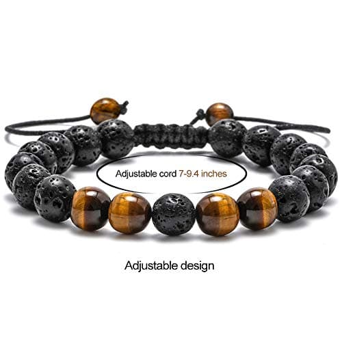 M MOOHAM Bracelets for Men Gifts - Beaded Lava Rock Tiger Eye Black Adjustable Bracelets for Mens Jewelry Gift - Thumbnail 5
