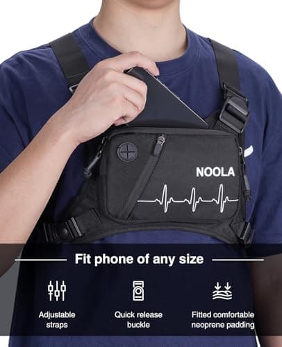 NOOLA Running Chest Pack, Running Vest for Men Women with Reflective Back, Lightweight Sport Chest Bag for Runners, Cycling, Biking, EDC Pouch, Phone Holder Carrier for Jogging, Black - Thumbnail 6