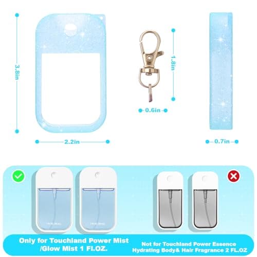Palksky Hand Sanitizer Spray Glitter Case for Touchland,Silicone Case with Keychain for Power Mist and Glow Mist 1 fl oz(Glitter Sequin Blue),Travel Size - Thumbnail 2