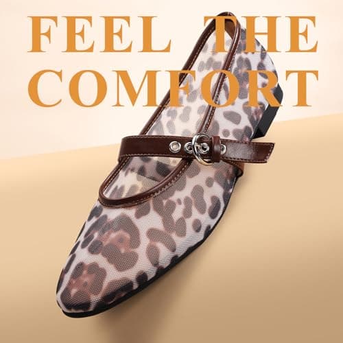 Leopard Flats for Women Mesh Ballet Flats Mary Jane Animal Print Shoes Slip On Casual Breathable Ballerina Flats - Thumbnail 6