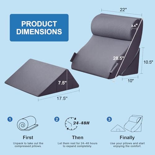Paxato 4PCS Bed Wedge Pillow Set for After Surgery, Orthopedic Wedge Pillows for Sleeping, Back, Neck and Leg Pain Relief, Adjustable Memory Foam Support Pillows for Acid Reflux, GERD & Snoring, Grey - Thumbnail 2