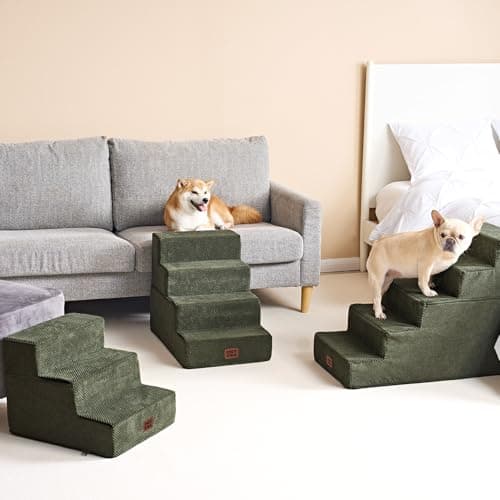 EHEYCIGA Dog Stairs for High Bed 22.5" H, 5-Step Dog Steps for Bed, Pet Steps for Small Dogs and Cats, Non-Slip Balanced Pet Ramp Indoor, Military Green - Thumbnail 4