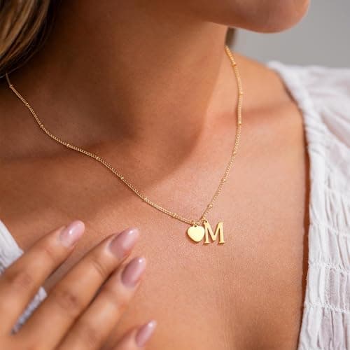 Ritach Initial Necklaces for Women Trendy - Gold Necklace for Women Gifts for Girls Initial Necklace Letter M Heart Necklace for Girls Jewelry for Teen Girl Gifts - Thumbnail 3