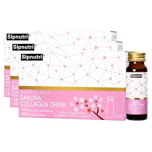 Sipnutri Sakura Collagen Drink - 3000mg Marine Peptides Liquid Shot for Women and Men, Hydrolyzed with Cherry Blossom & Mangosteen Extract, Supports Skin Hydration, Hair & Nail Health –1.69 fl oz x30 - Image 1