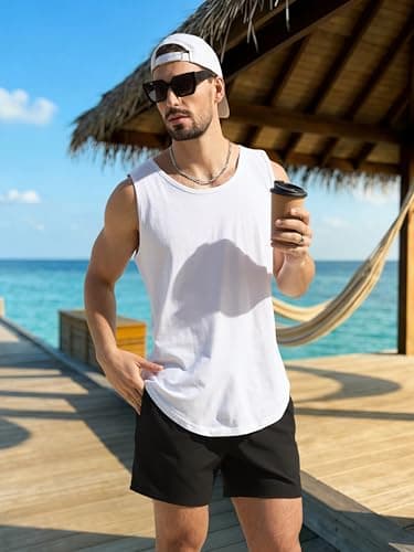 Arcweg Mens Swimming Trunks 2 in 1 with Boxer Liner 5.5" Quick Dry Swimwear Bathing Suit Swim Shorts with Zipper Pockets Black - Thumbnail 6