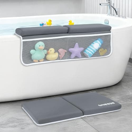 UNEEDE Baby Bath Kneeler and Elbow Rest Pad Set, 1.5” Thick Memory Foam Bath Kneeling Pad with Elbow Support, Bathtub Mat with Toy Organizer for Bathing Infant or Toddler, Grey - Image 1