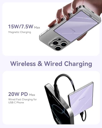 Kuulaa Magnetic Battery Pack 5000mAh, Ultra Slim Portable Charger with LED Indicator, PD 20W USB-C Fast Charging & Strong Magsafe Wireless Power Bank, Compatible with iPhone 17/16/15/14/13/12, Purple - Thumbnail 6