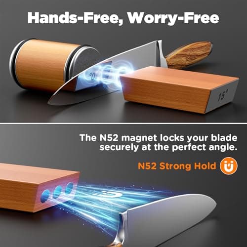 EUHOME Rolling Knife Sharpener Magnetic 15 20 Degree Angle Guide - 2-Stage Diamond Ceramic Sharpening Kit with N52 Magnets Heavy Duty Wood Base, Sharpener Tool for Kitchen Knives, Gift for Men Dad - Thumbnail 4