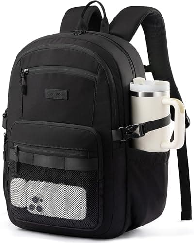 LOVEVOOK Laptop Backpack Women with 40oz Cup Holder Buckle Strap, 15.6 Inch Tech-Ready Work Backpack, TSA-compliant for Travel & College with Versatile Mesh Pocket, Black - Image 1