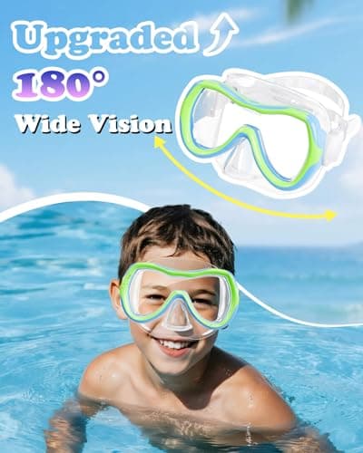Aegend Kids Swim Mask Goggle, Swimming Goggles with Nose Cover Tempered Glass 180° HD Wide View - Thumbnail 2