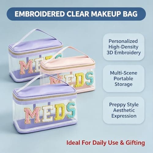 DegoCython Medicine travel bag, Waterproof Nylon PVC, Embroidered Mesh Compartment, Anti-Splash Clean Surface, clear travel bags for toiletries, Portable Med Medicine Holder, For Women Daily. - Thumbnail 2