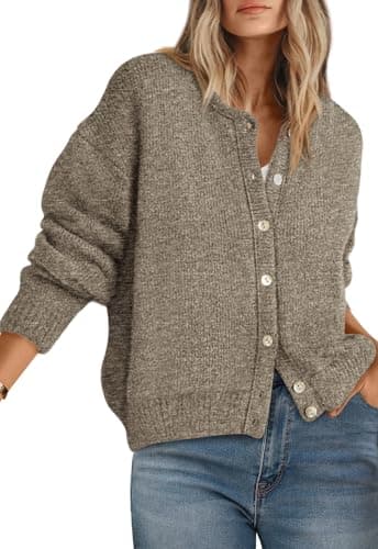 PRETTYGARDEN Long Sleeve Crewneck Button Down Womens Sweaters Spring Open Front Chunky Cardigan Sweaters for Women 2026 (Light Army Green, Large) - Image 1