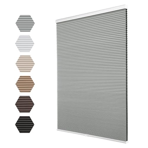 Changshade Blackout Cordless Cellular Shades for Windows,Honeycomb Blinds with Thermal Insulation,UV Protection,Child Safe,Privacy Light Control,Easy to Install（35" W x 72" H,Grey）